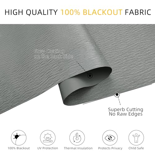 Cordless Blackout Roller Shades, 35" W x 72" H, Thermal Insulated Grey Striped Fabric