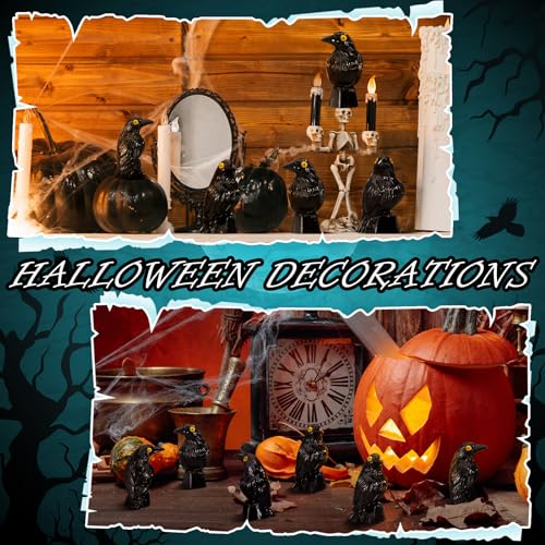 50 Pcs Halloween Miniature Crow Figurines - Black Resin Tiny Raven Decor