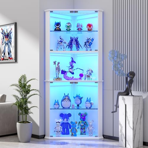 72-inch Corner Curio Cabinet with RGB LED Lights and Adjustable Shelves