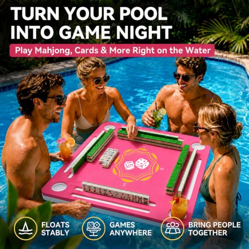 Floating Mahjong Game Table Mat with Cup Holders for Pool and Beach Games