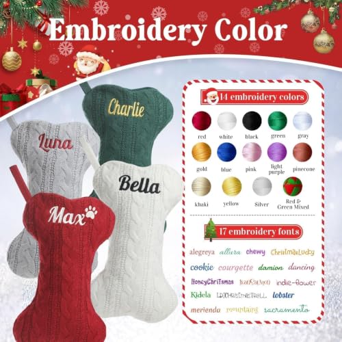 Personalized Dog Christmas Stocking - Custom Embroidered Knit Bone Stocking