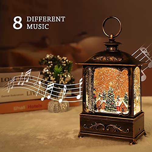 KAMPGO Forest House Christmas Snow Globe Lantern with Music & Timer - Indoor Holiday Decor