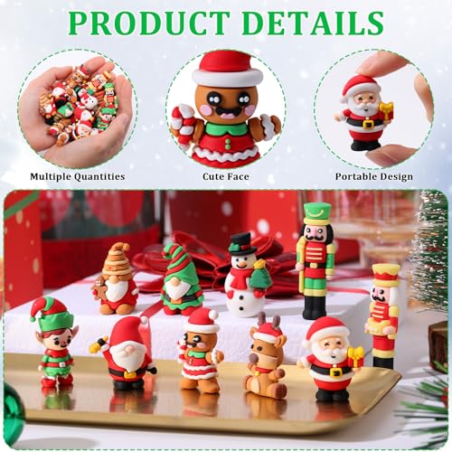 Chunful 100 Pcs Christmas Figurines Nutcracker Santa Snowman Deer Gnomes Set