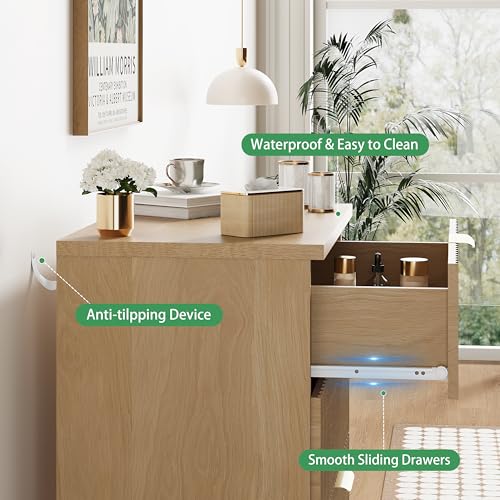 24-Inch Fluted Nightstand with 3 Drawers, Mid-Century Modern Wood End Table