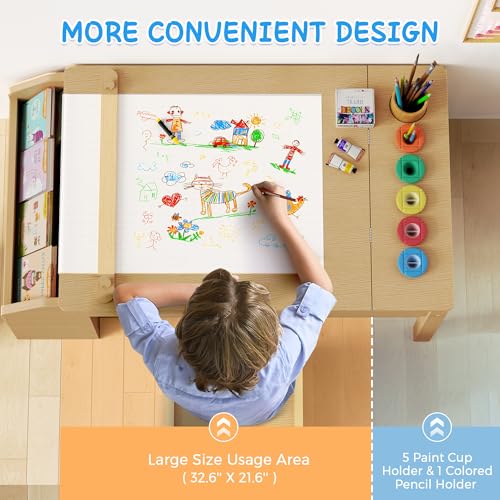5-in-1 Kids Art Table and Chair Set with Convertible Easel and Storage