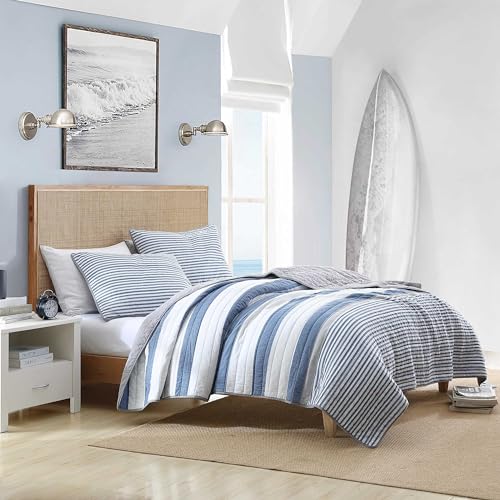 Reversible Twin Quilt Set in Fairwater Blue with Sham - 100% Cotton Bedding