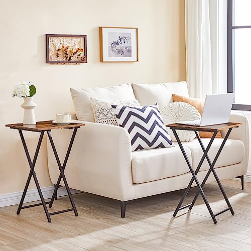 Folding TV Tray Table, Industrial Snack Side Table for Small Spaces