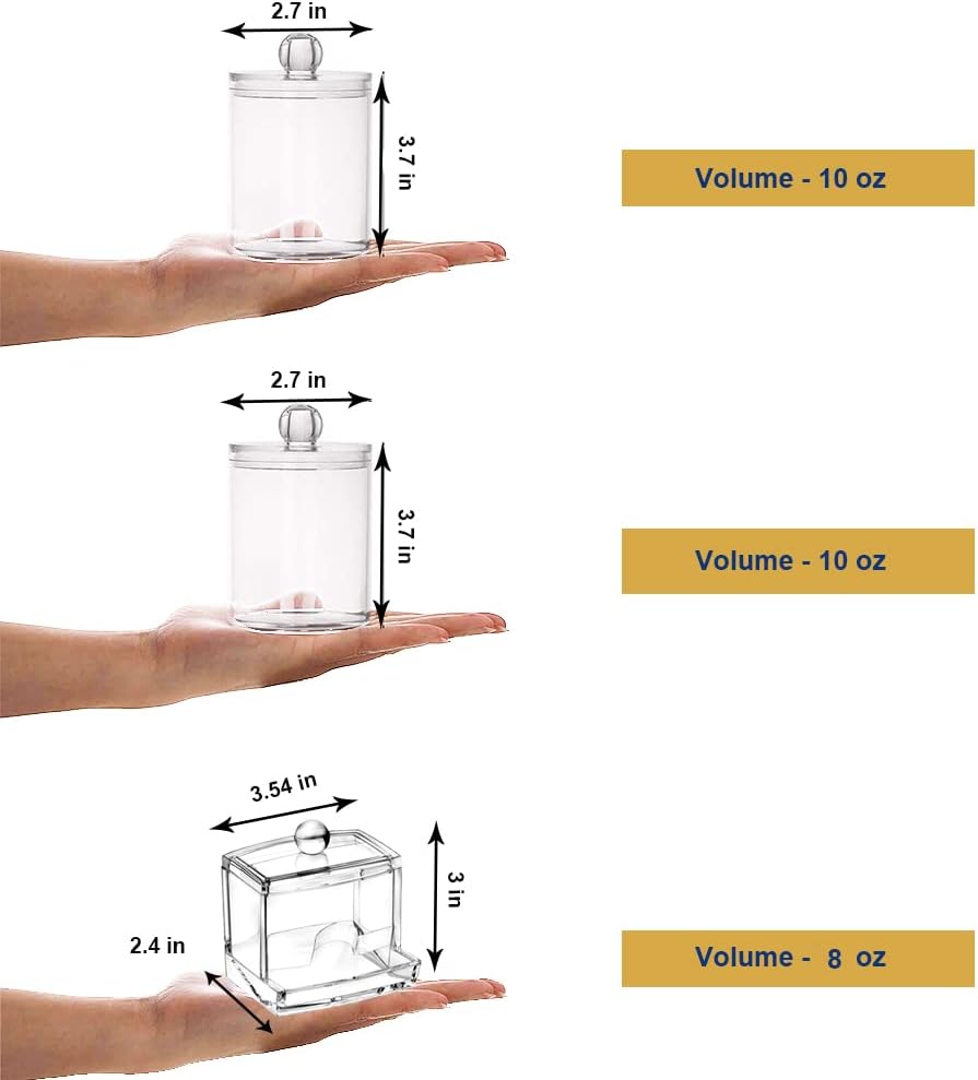 Skiennix Swab Holder Canisters - Clear Plastic Qtip Dispenser with Lid for Cotton Balls & Makeup Pads