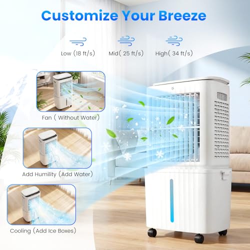 Evaporative Air Cooler, 6.8 Gal Swamp Cooler with 120° Oscillation