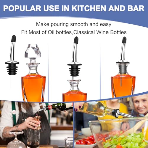 Stainless Steel Liquor Bottle Pourers with Rubber Dust Caps - 60 Pack
