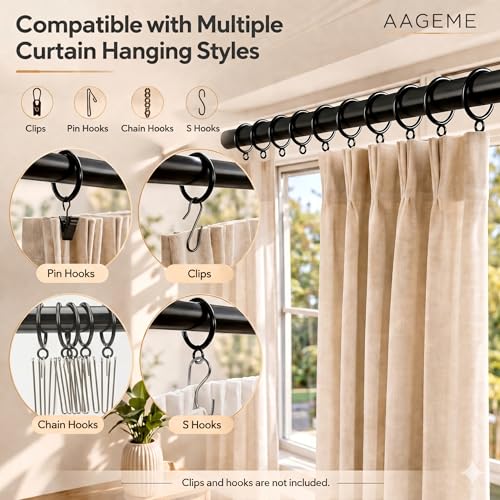 60-Pack Black Curtain Rings with Eyelets, 1.5-Inch Metal Drapery Rings