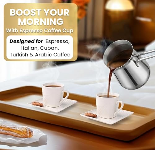 FUOCCI 6-Piece Turkish Coffee Cup Set 3 oz Porcelain Espresso & Saucer