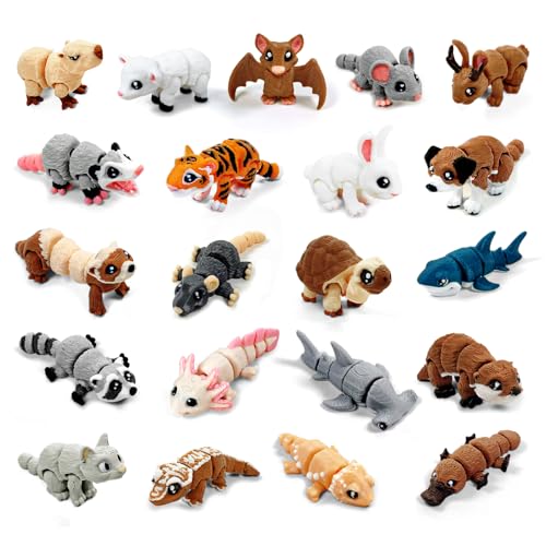 21-Piece Mini 3D Printed Animal Statue Set with Articulated Joints