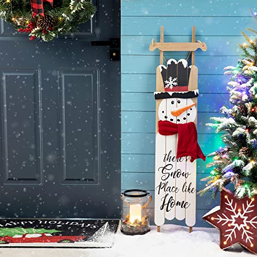 Glitzhome Wooden Snowman Welcome Wall Sign (42in) - Front Door Porch Rustic Snowman