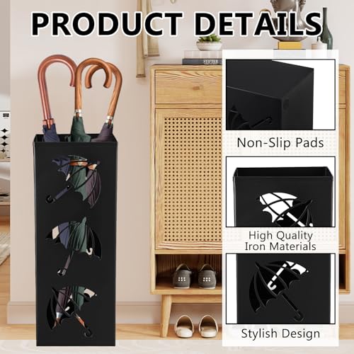 Modern Metal Square Umbrella Stand - Freestanding Entryway Organizer, Black