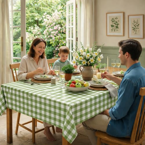 Sage Green Gingham Disposable Tablecloths 54 x 108 Inch (3 Pack)