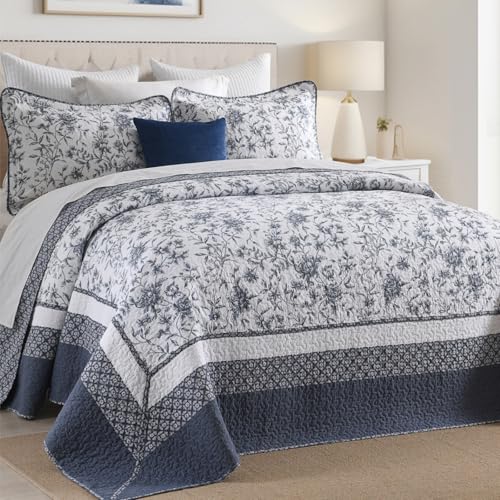 Oversized King Bedspread Set - 100% Cotton Floral Quilt with 2 Shams