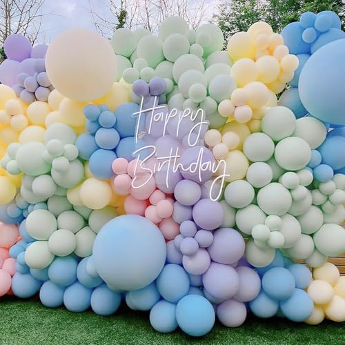 PartyWoo Pastel Rainbow Balloons 12 Inch 100 Pack Thick Latex Party Decor