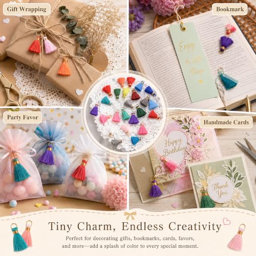 90 PCS Mini Tassels for Jewelry Making, 2.4cm Tiny Decorative Craft Charms