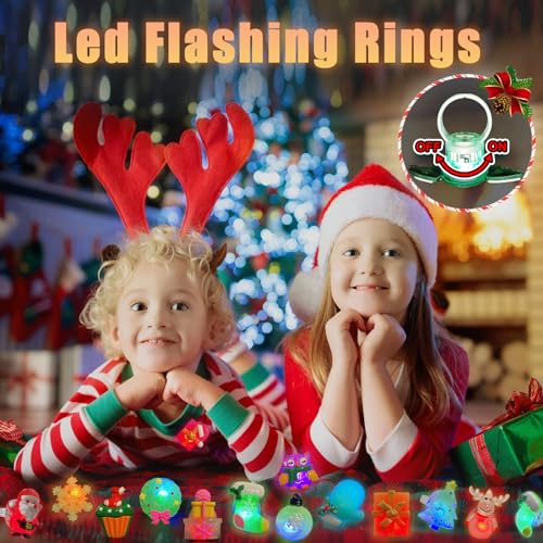 3D Christmas Light Up Rings - Kids Party Favors & Holiday Gifts