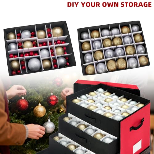 Christmas Ornament Storage Box with Adjustable Dividers and Trays