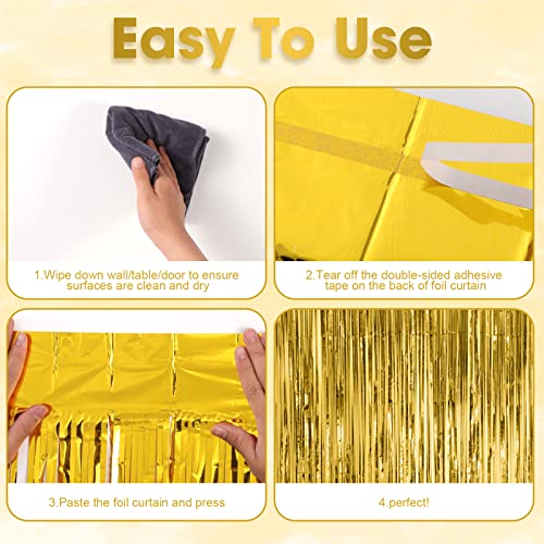 Gold Foil Fringe Backdrop Curtains 3 Pack - 3.3x8.2 Feet Tinsel Streamers