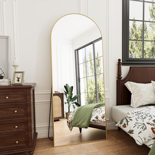 71" x 26" Arched Full Length Floor Mirror with Aluminum Frame, Gold