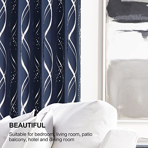 Navy Blue Blackout Curtains Set, 84-Inch Length, Energy Efficient