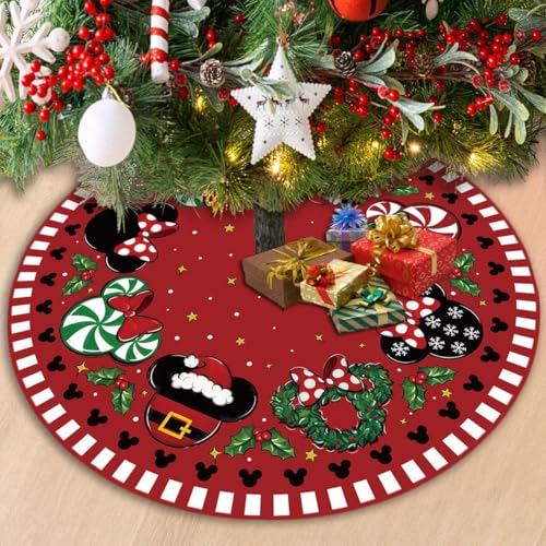 48-Inch Christmas Tree Skirt - Cartoon Mouse Holiday Tree Base Cover