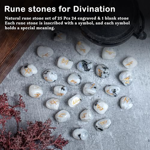 Rainbow Moonstone Rune Stones Set, 25-Piece Elder Futhark Divination Kit