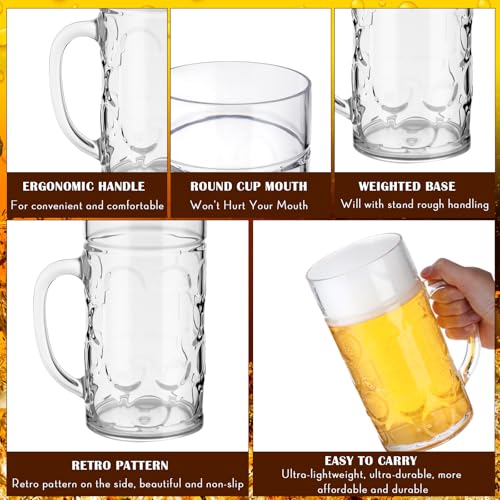 10 Pcs Large 34 Oz Plastic Beer Mugs with Handle - Shatterproof Stein