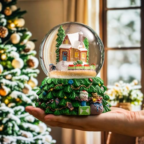 Revolving Christmas Snow Globe with Color-Changing LEDs & Music Box