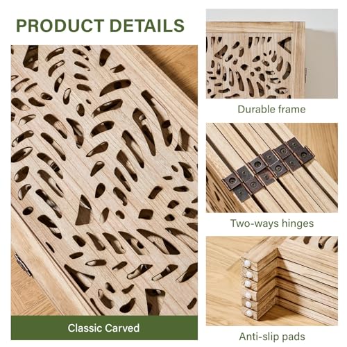 6-Panel Leaf-Carved Wood Room Divider, 67-Inch Foldable Privacy Screen