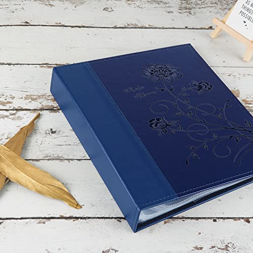 8x10 Photo Album with Leather Cover, Holds 50 Vertical Pictures, Blue
