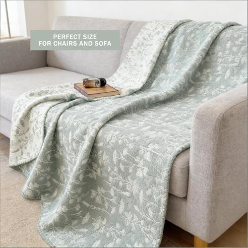 King Size Cotton Muslin Quilt - Floral Leaves Reversible Bedspread