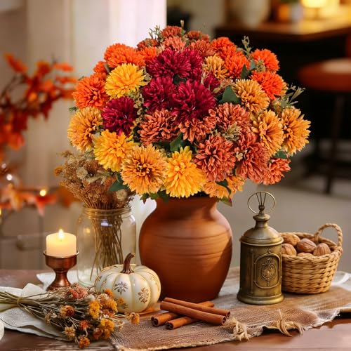 10 Pcs UV Resistant Artificial Mums - Realistic Faux Fall Flowers