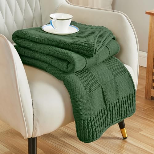 CozeCube Christmas Green Knitted Checkered Throw Blanket 60x80 Inches