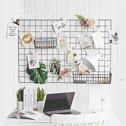 2-Pack Large Metal Wall Grid Panels with String Lights and Clips