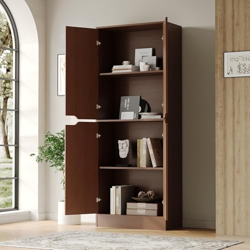 71-Inch Tall Kitchen Pantry Cabinet with Adjustable Shelves, Walnut