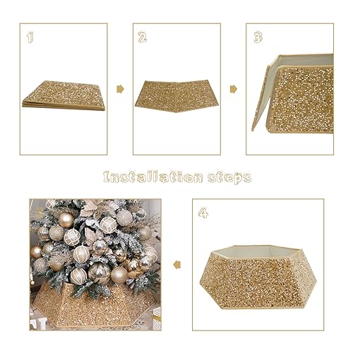 Champagne Gold Sequin Christmas Tree Collar - 33.5 Inch Base Cover