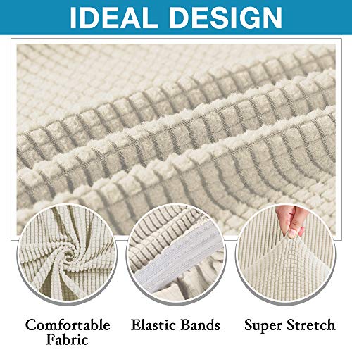 Stretch Ottoman Cover for Square Ottoman - Soft Slipcover, Biscotti Beige