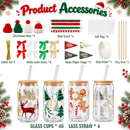 Xmas Colorful Red 18oz Christmas Coffee Cups with Lids & Straws - ANOTION