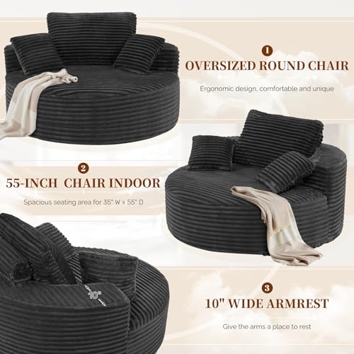 55-Inch Oversized Corduroy Foam Single Sofa Chair with Pillows