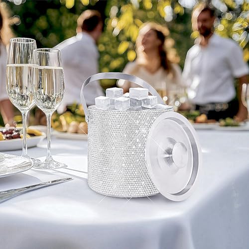 Bling Double Walled Stainless Steel Ice Bucket with Lid & Tongs - 2L Insulated Bar Cooler