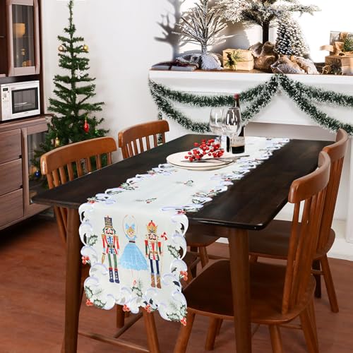 Grelucgo Embroidered Nutcrackers Xmas Table Runner 14x69 Inches Holiday Decor