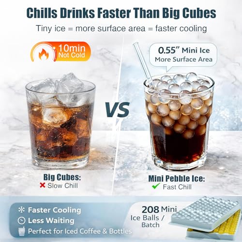 Mini Pebble Ice Cube Trays with Lid and Storage Bin - 2 Pack with Scoop