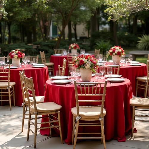 Sancua 8 Pack Red Round Tablecloth 120 Inch for 48-96 Inch Tables
