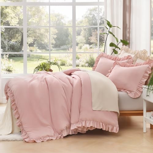 Litanika Full Comforter Set - 3 Piece Blush Ruffle Shabby Chic Bedding