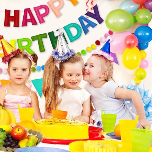 3D Rainbow Happy Birthday Banner Set, Pre-Strung Felt Party Decorations