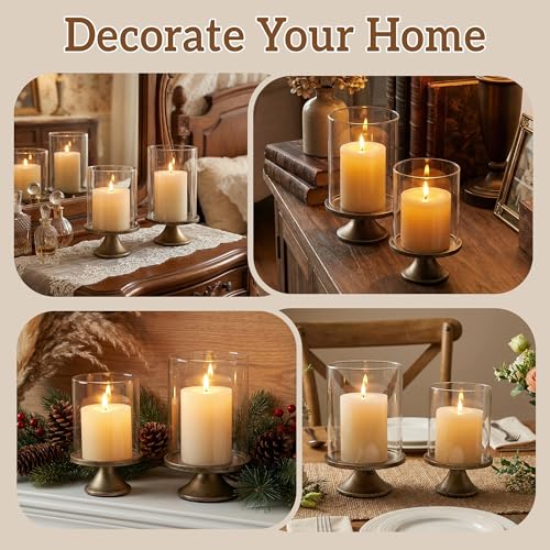 Set of 2 Elegant Hurricane Candle Holders with Glass Dome